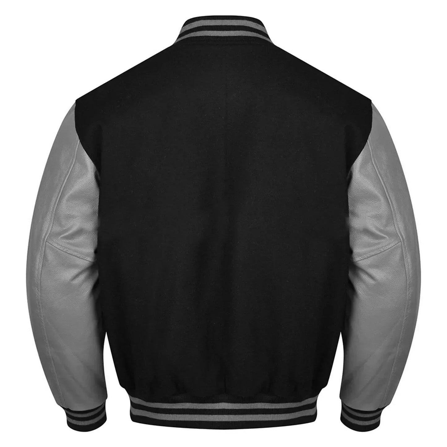Varsity Black Letterman Baseball Wool &Grey Real Leather Sleeves Jacket