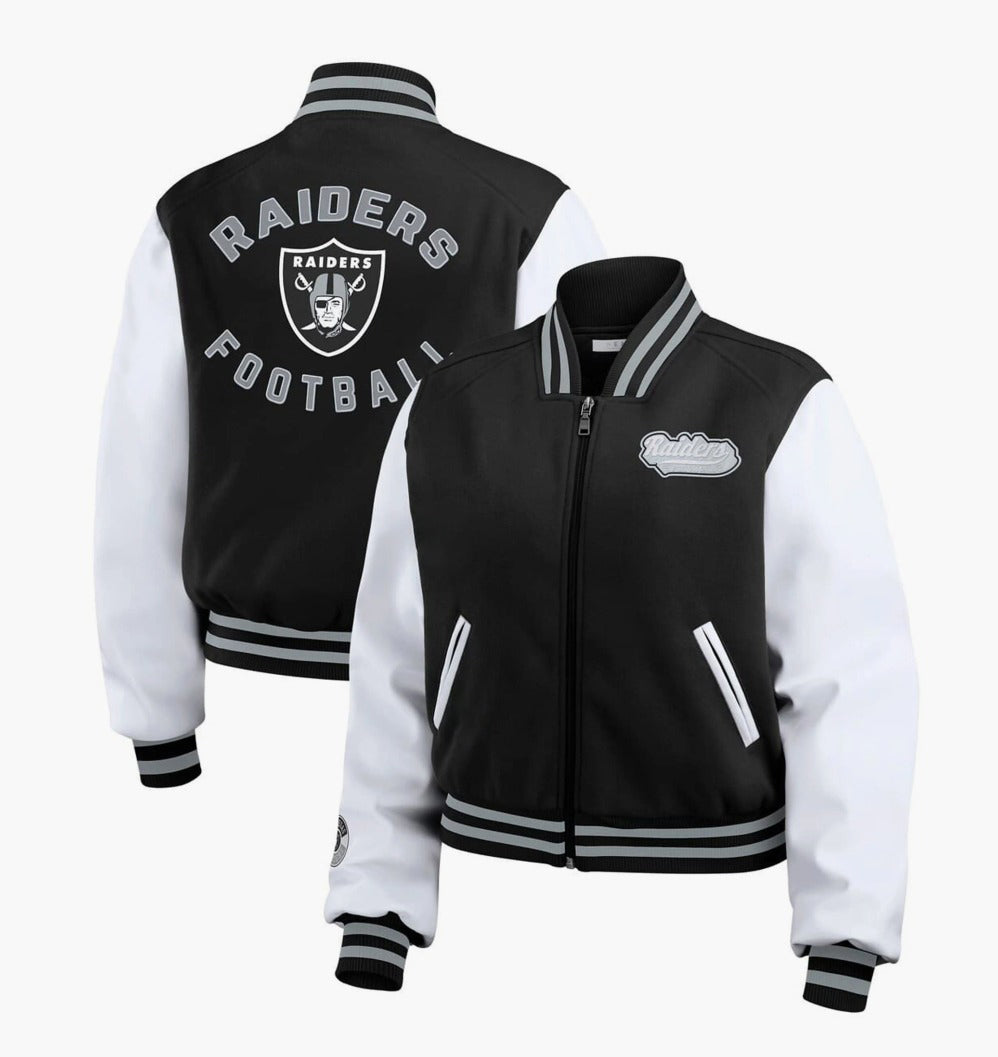Women Black/White Las Vegas Raiders Varsity Full-Zip Jacket