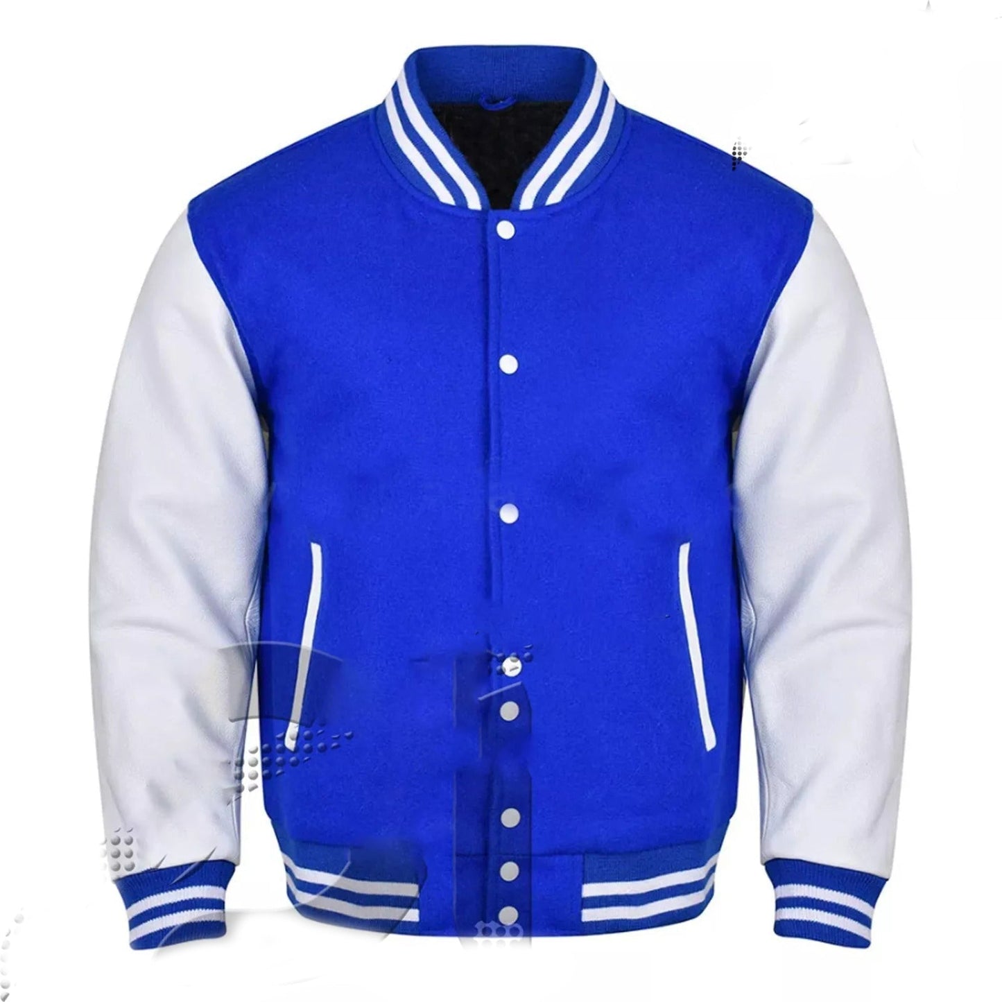 Varsity Letterman Bomber Royal Wool & White Leather Sleeves Jackets