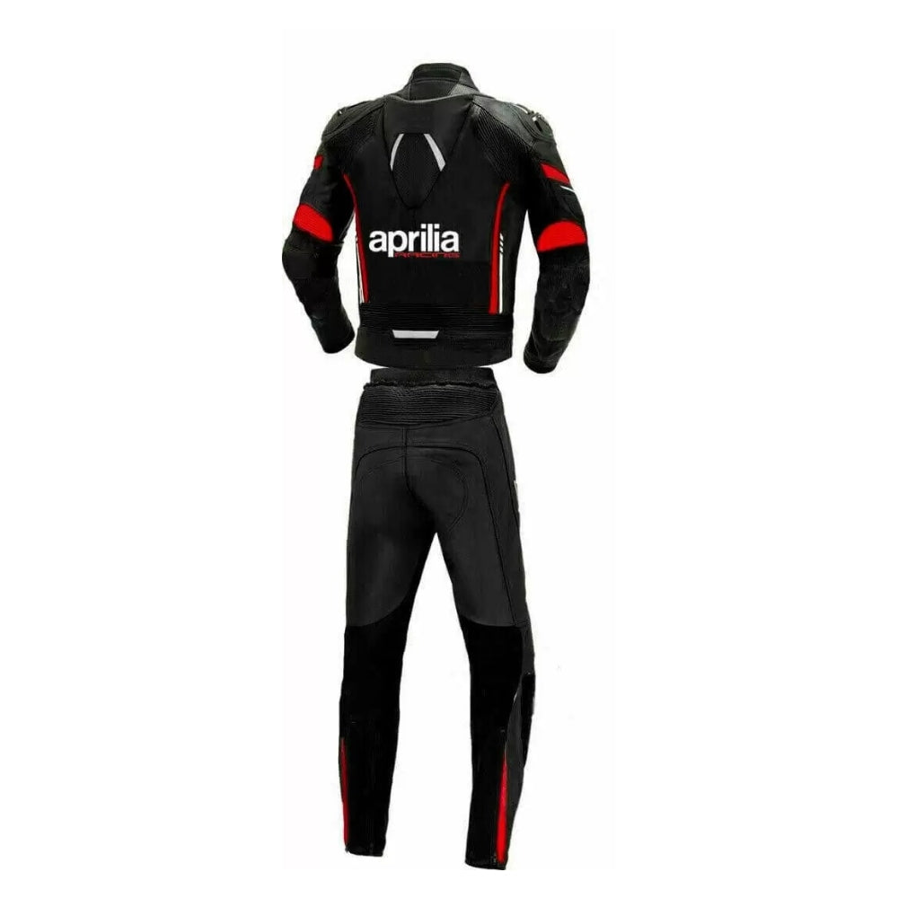 Aprilia Black and Red Leather Motorcycle Racing Suit