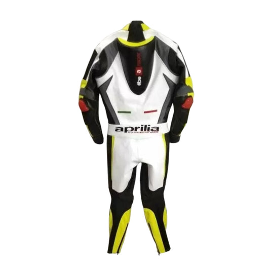 White and Black Racing Leather Suit for Aprilia Motorcycles