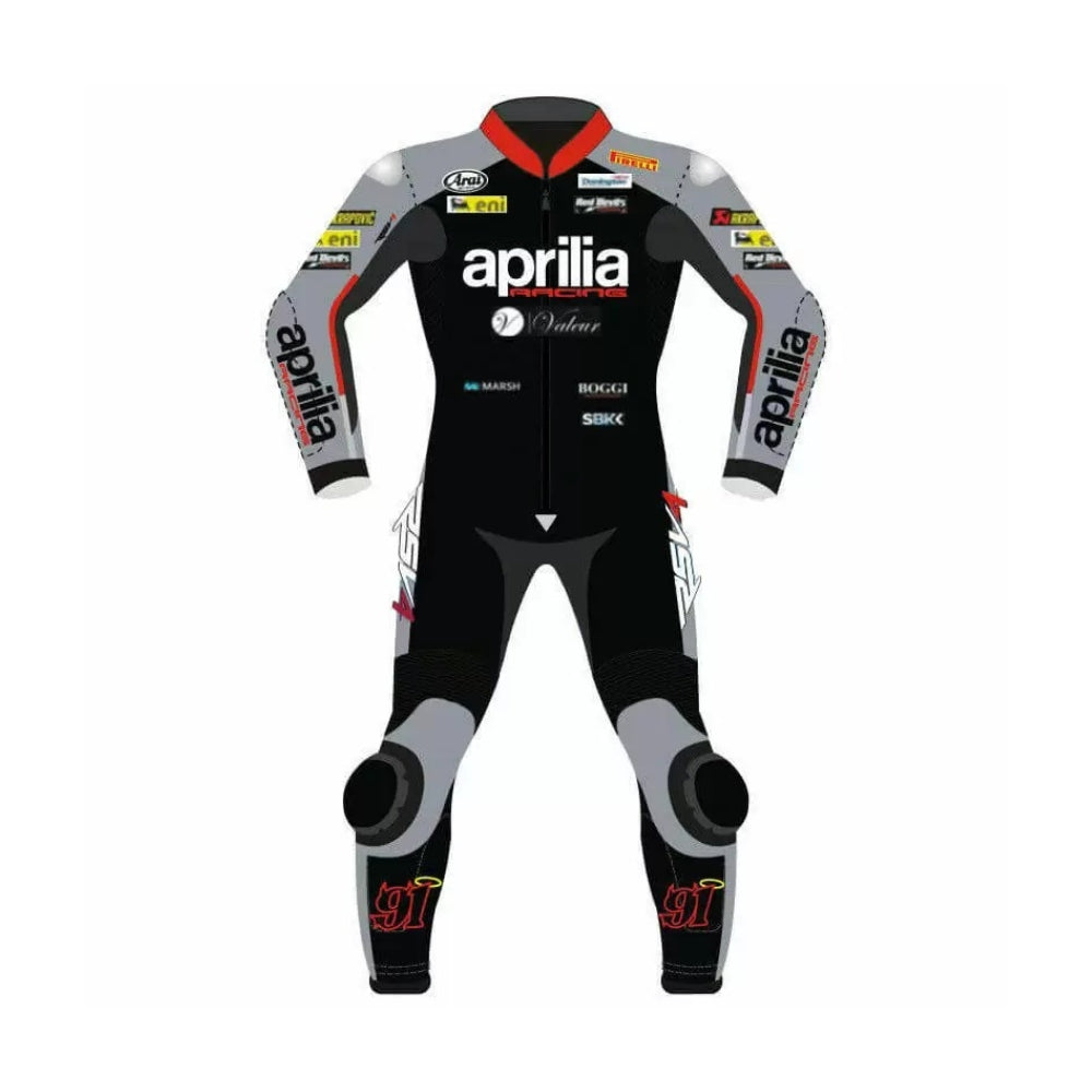 Aprilia 91 Black and Gray Motorcycle Leather Racing Suit
