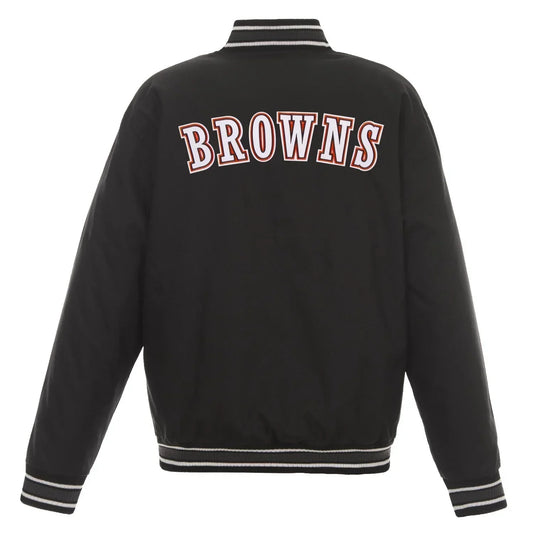 CLEVELAND BROWNS SATIN VARSITY JACKET - BLACK