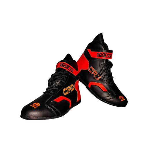 Black and red CRG 2020 Kart race shoes with 'ORC' branding on a white background