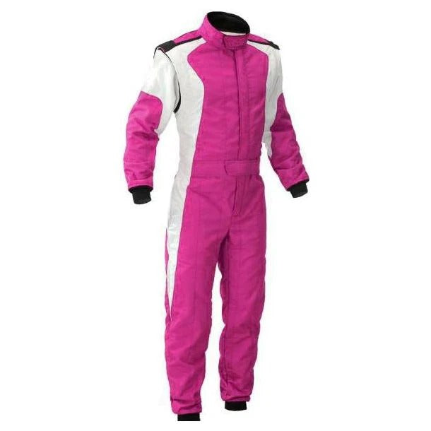 Pink and White Go-Kart Driver Racing Costume