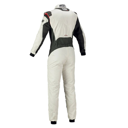Back View of OMP White Black Tecnica Evo Racing Suit - STORMX GEAR