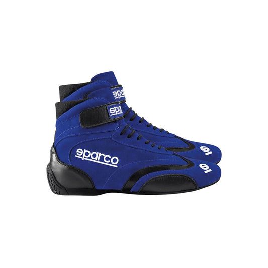 Blue SPARCO Top Kart Race shoes with black soles on a white background