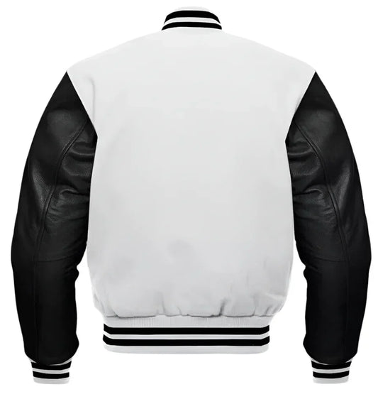 Varsity Baseball College Lettermen Bomber White Wool & Black Leather Jacket