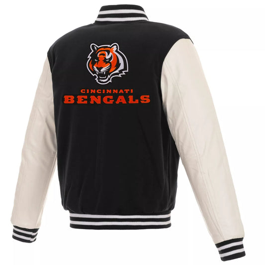 NFL Cincinnati Bengals Jacket leathr Sleeves Embroidered Logos