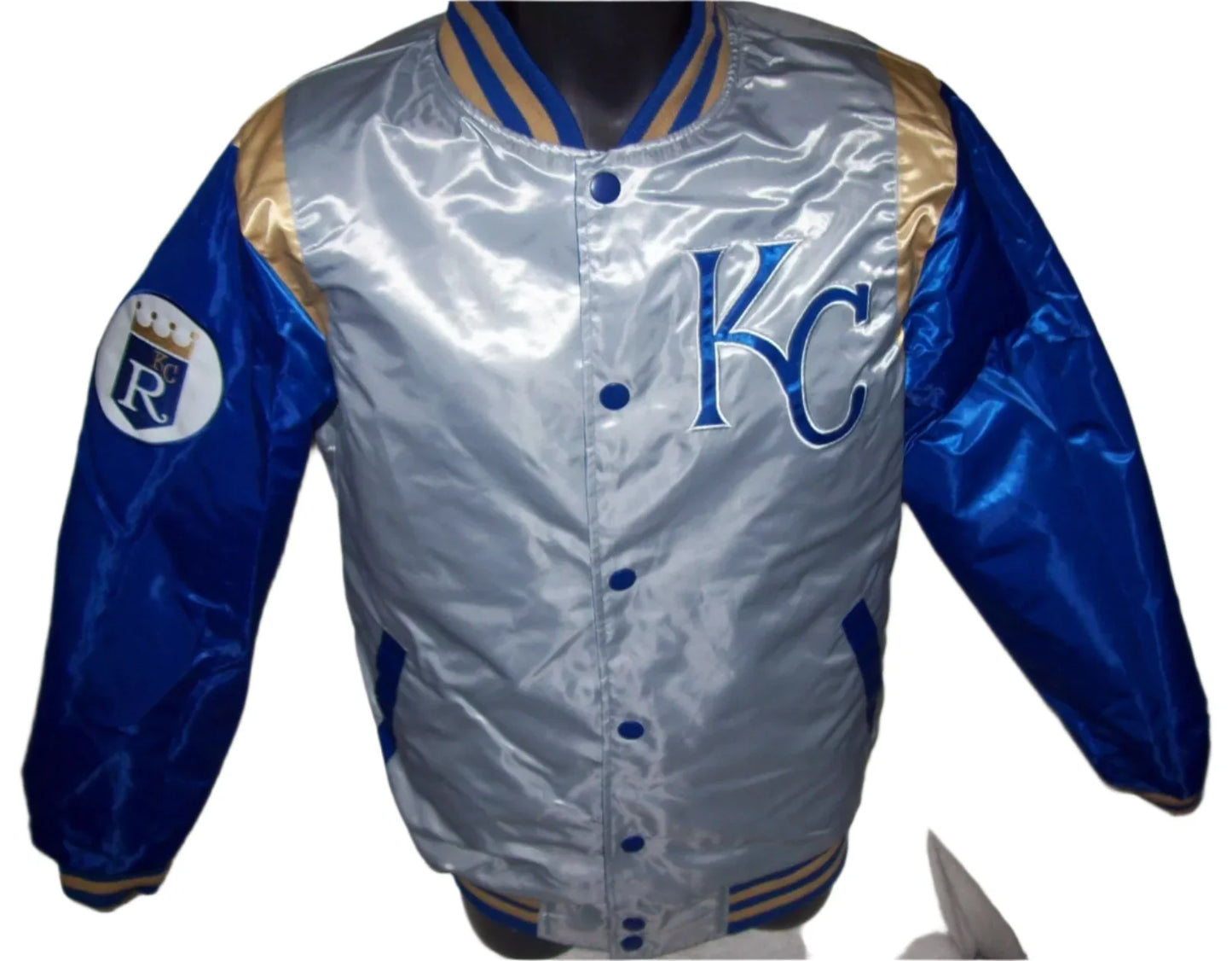KANSAS CITY ROYALS REVERSIBLE Satin Jacket BLUE & SILVER