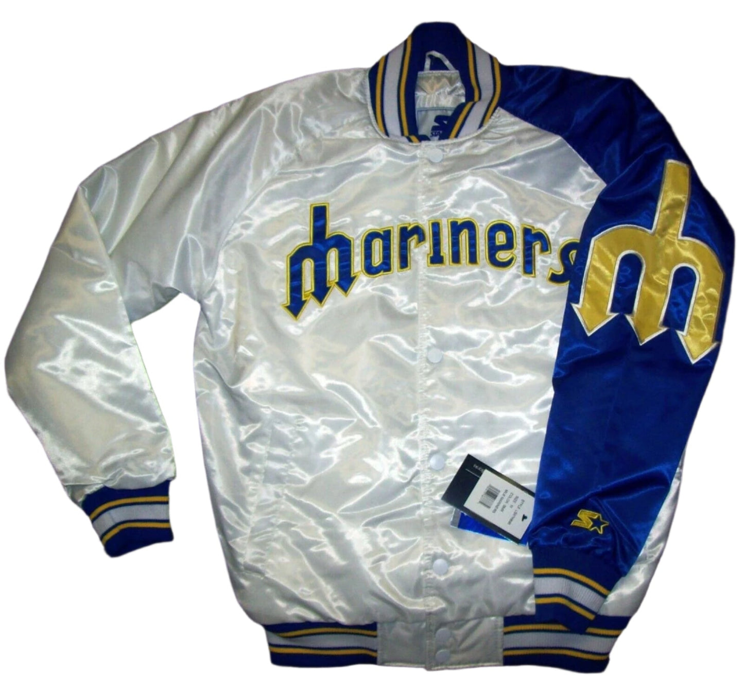 Veste Mariners Seattle MLB Starter Snap Dowj veste BLANC avec garniture bleue