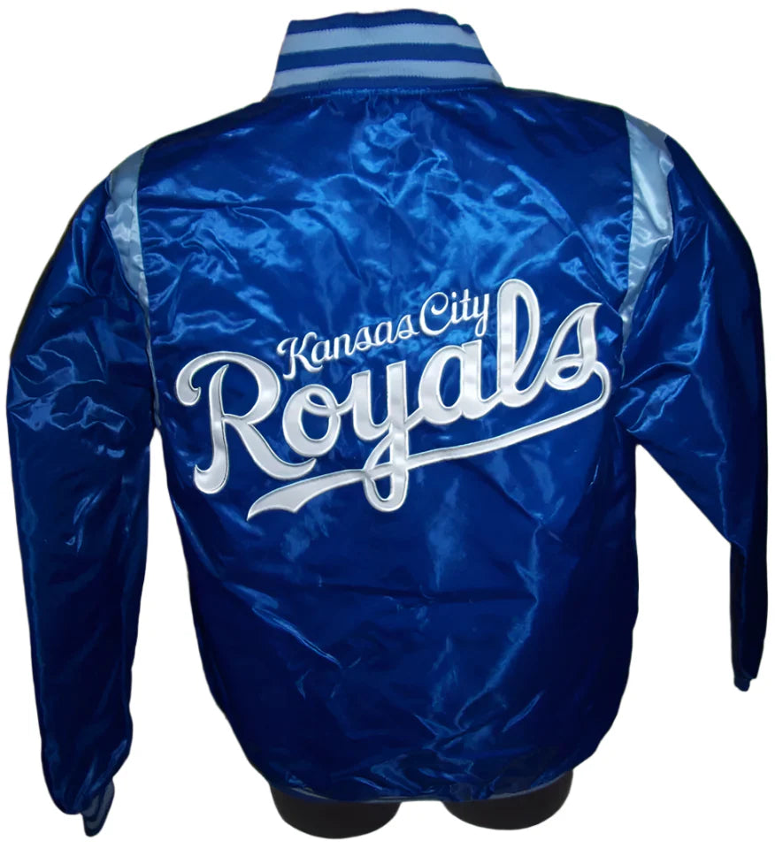 KANSAS CITY ROYALS REVERSIBLE Satin Jacket BLUE & SILVER