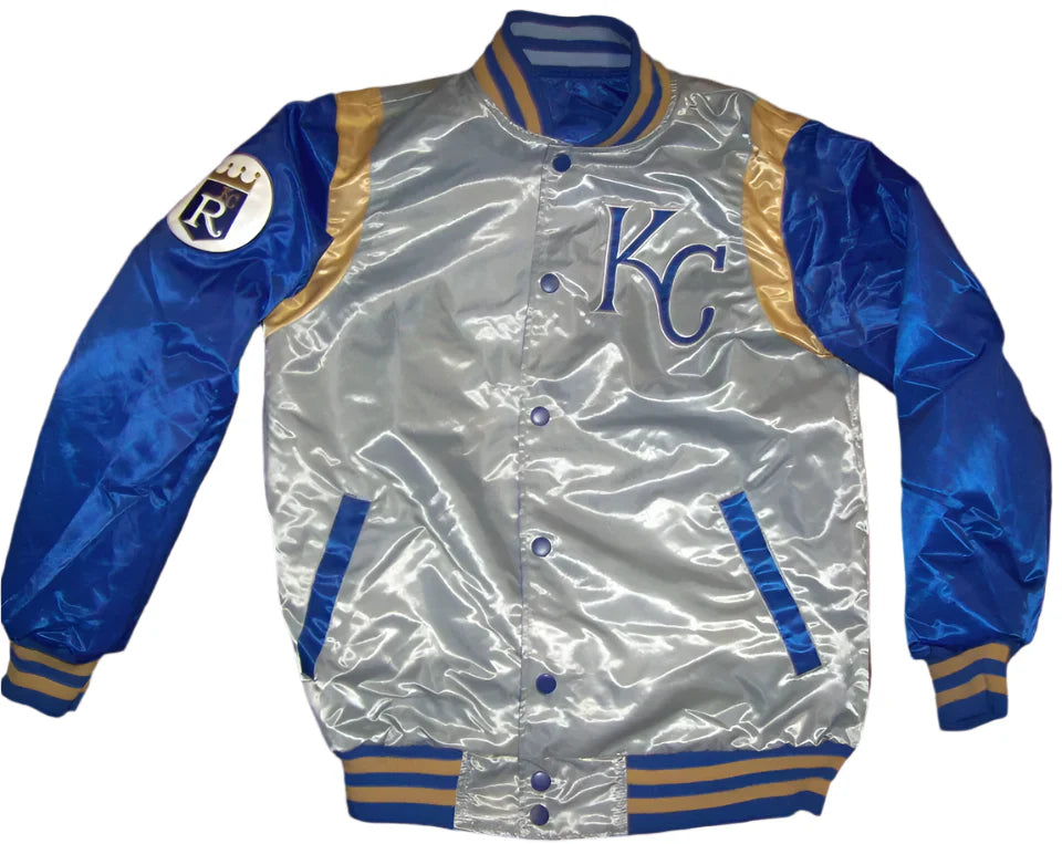 KANSAS CITY ROYALS REVERSIBLE Satin Jacket BLUE & SILVER