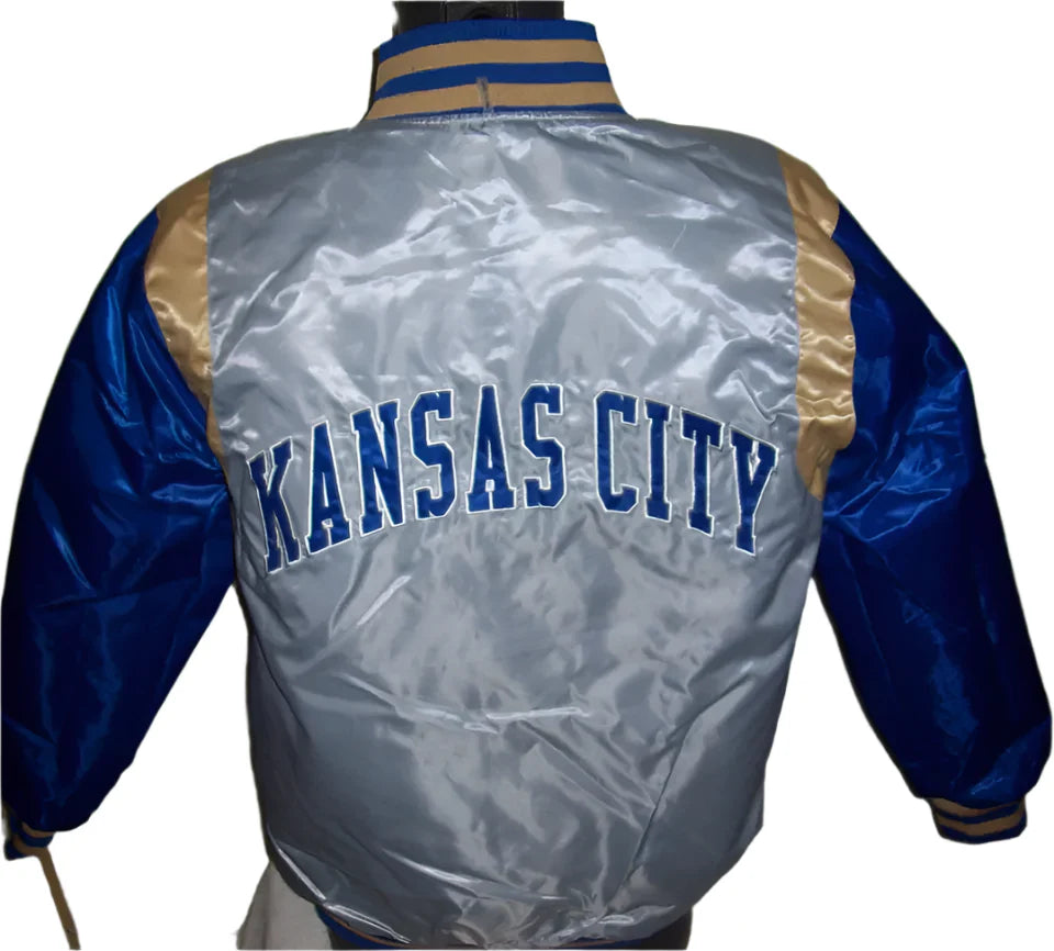 KANSAS CITY ROYALS REVERSIBLE Satin Jacket BLUE & SILVER
