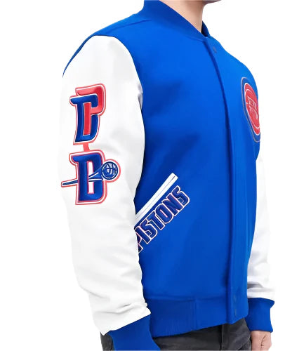 Letterman Detroit Pistons Blue and White Varsity Jacket