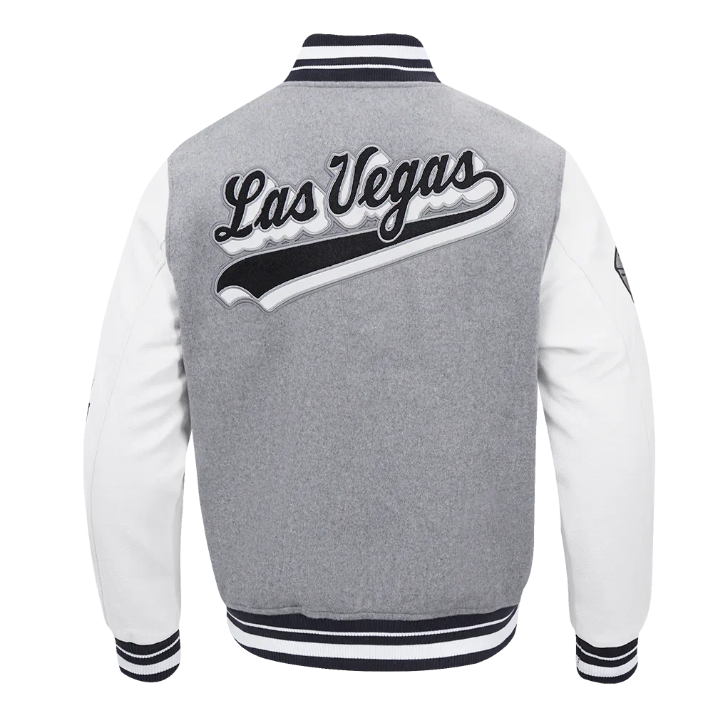 NFL LAS VEGAS RAIDERS SCRIPT TAIL MEN'S RIB WOOL VARSITY JACKET
