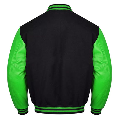 Varsity Black Letterman Baseball Wool &Green Real Leather Sleeves Jacket