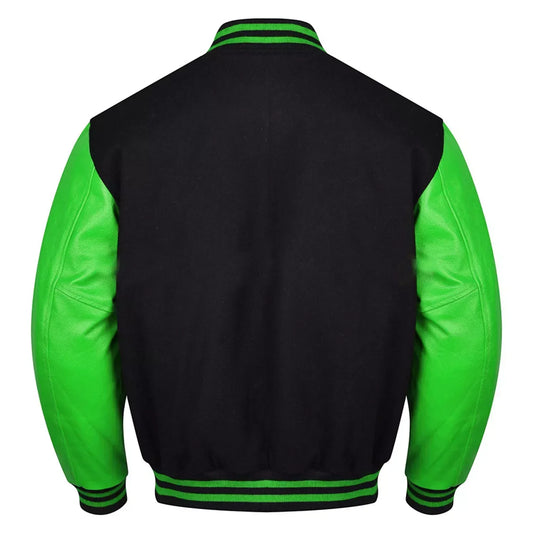 Varsity Black Letterman Baseball Wool &Green Real Leather Sleeves Jacket