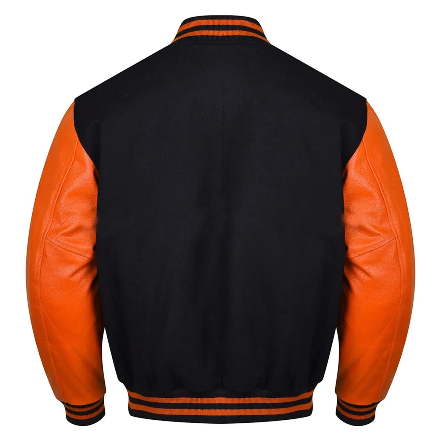 Varsity Black Letterman Baseball Wool &Orange Real Leather Sleeves Jacket