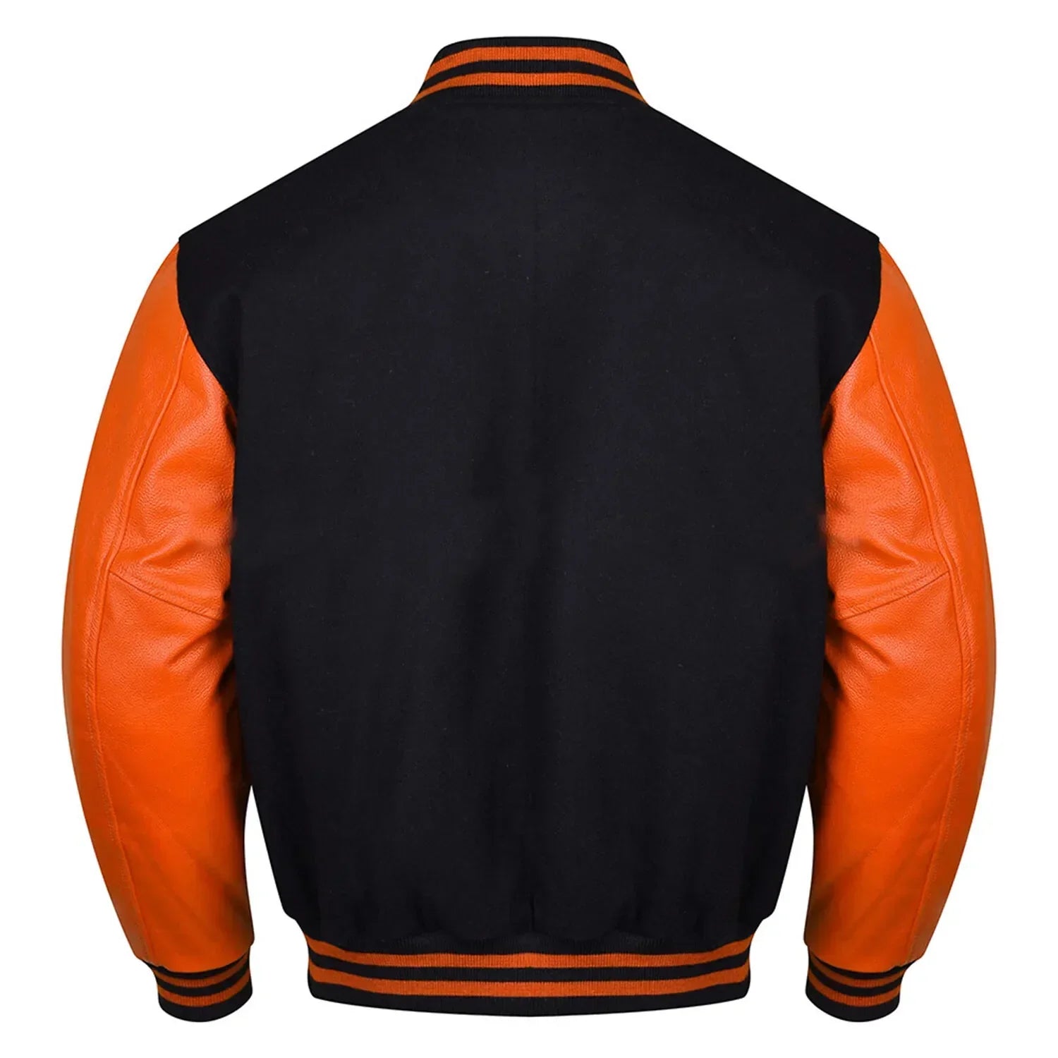 Varsity Black Letterman Baseball Wool &Orange Real Leather Sleeves Jacket