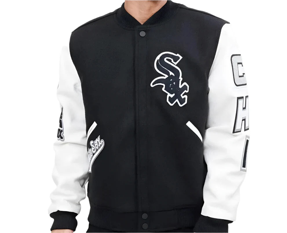 Letterman Chicago White Sox Black and White Varsity Jacket-03