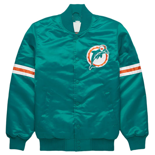 NFL Miami Dolphins Turquoise Satin Bomber Letterman Baseball Varsity Jacket