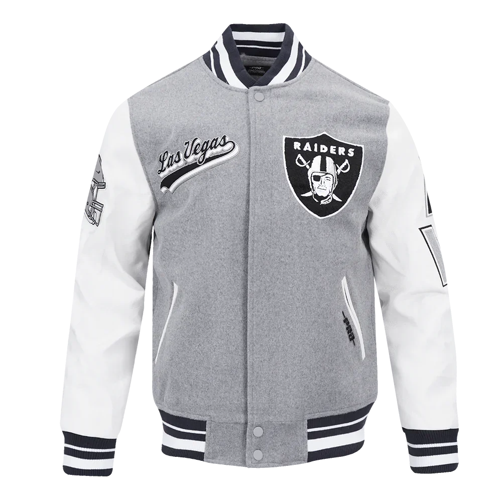 NFL LAS VEGAS RAIDERS SCRIPT TAIL MEN'S RIB WOOL VARSITY JACKET