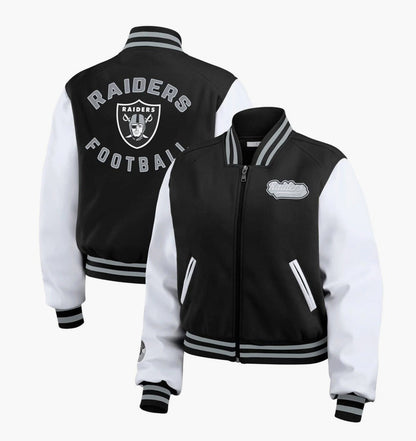 Women  Black/White Las Vegas Raiders Varsity Full-Zip Jacket