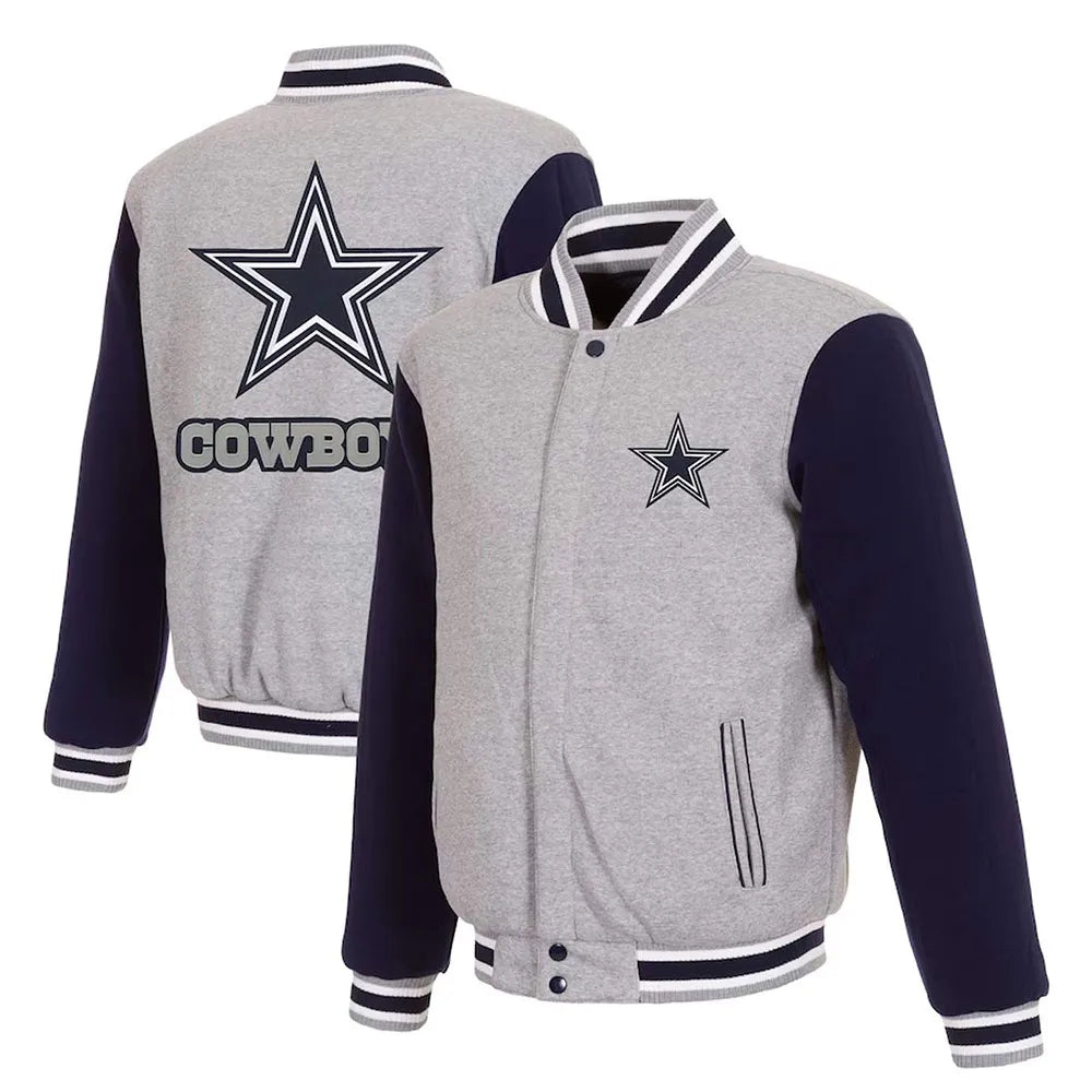 Dallas Cowboys Gray and Navy Varsity Wool Jacket
