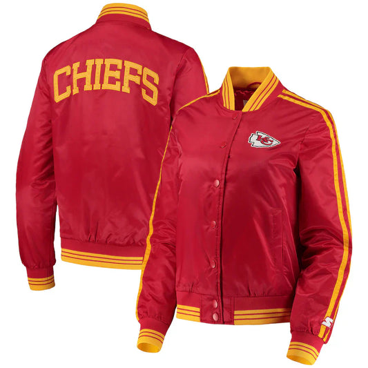 Women's Starter Red Kansas City Chiefs Overtime Varsity Satin Full-Snap Jacket