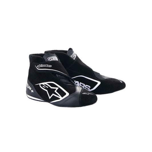 Black Alpinestars Supermono v2 race shoes with white logo on a white background