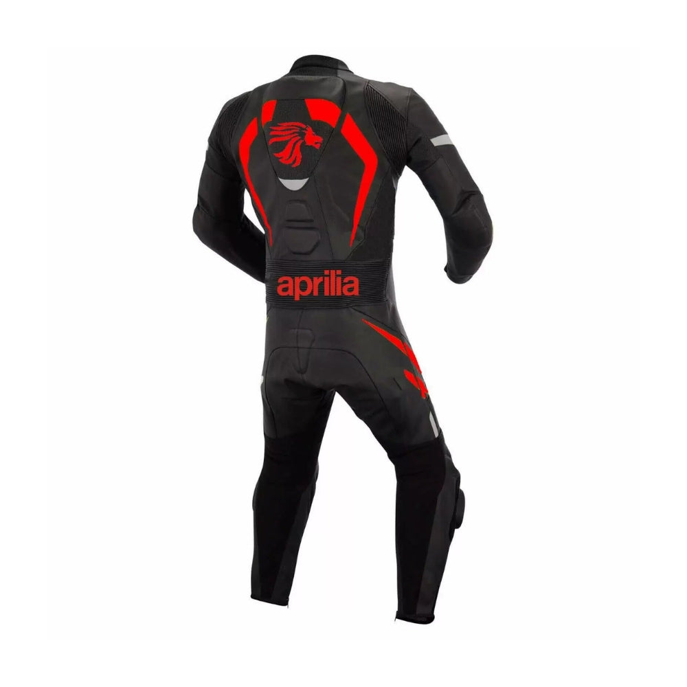 Black and Red Aprilia Motorcycle Racing Leather Suit