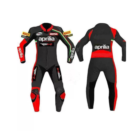 Black Aprilia Motorcycle Racing Leather Suit
