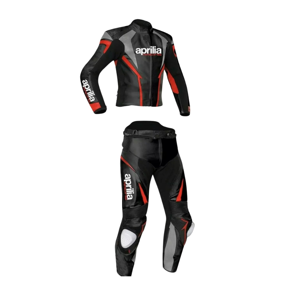Aprilia Motorbike Race Black And Red Leather Suit
