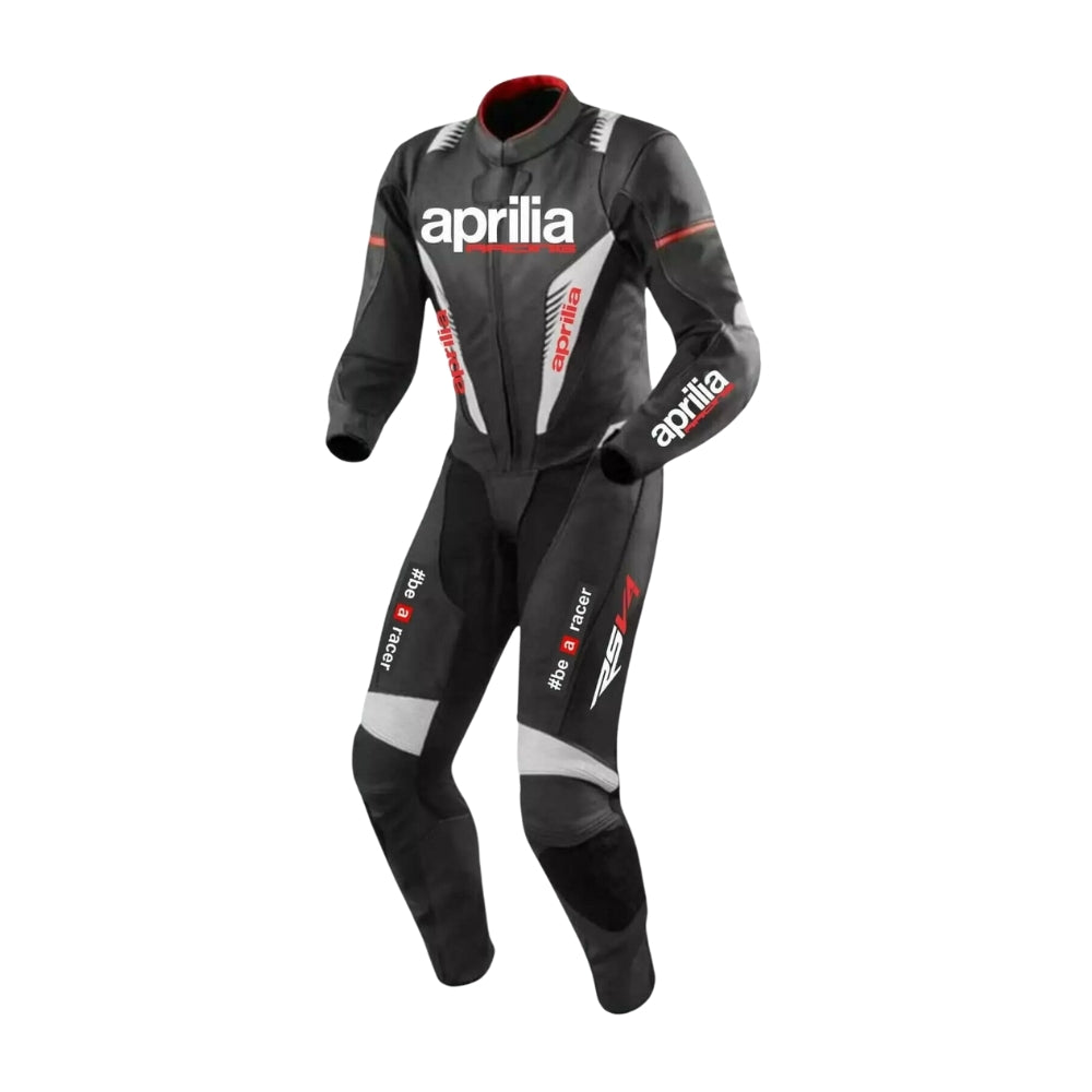 Black Aprilia RSV4 Motorcycle Race Leather Suit