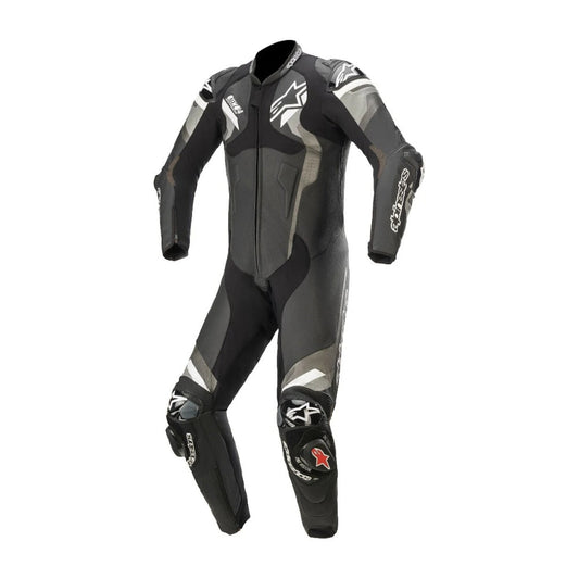 Atem V4 One-Piece Motorcycle Leather Racing Suit Black, White, and Grey
