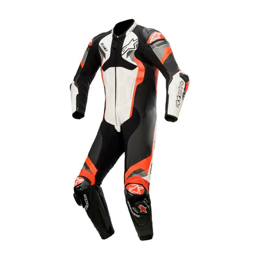 Atem V4 One-Piece Motorcycle Leather Racing Suit Black, White, and Red