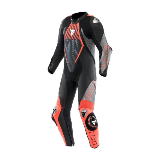 Audax D-Zip Perforated One-Piece Motorcycle Leather Racing Suit Black and Red