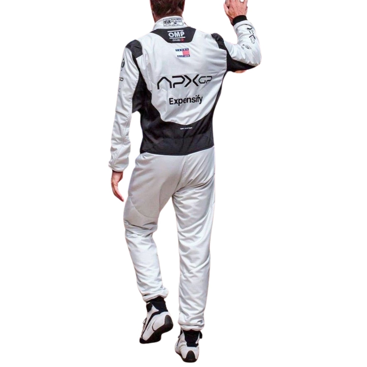 Brad Pitt 2025 F1 The Movie racing costume back view showing professional racing-style structure