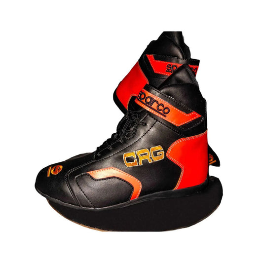 Black and red CRG 2020 Kart racing boot with 'BARCO' branding on a white background