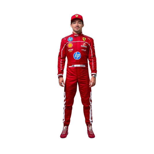Charles Leclerc in action during the 2025 F1 season, wearing the red racing suit, showcasing his speed and skill on the track.

