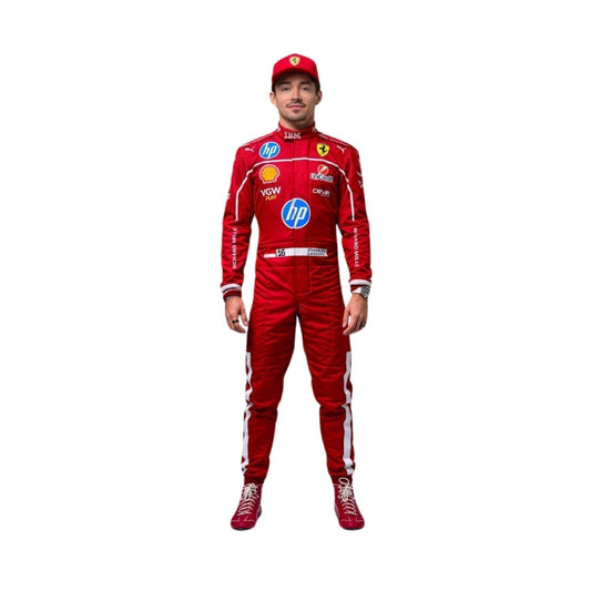 Charles Leclerc in action during the 2025 F1 season, wearing the red racing suit, showcasing his speed and skill on the track.

