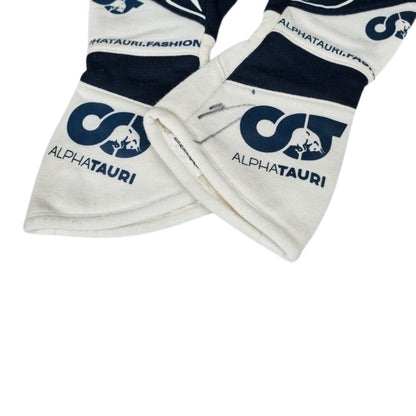White Daniel Ricciardo 2023 F1 Race gloves with AlphaTauri logo on a white background