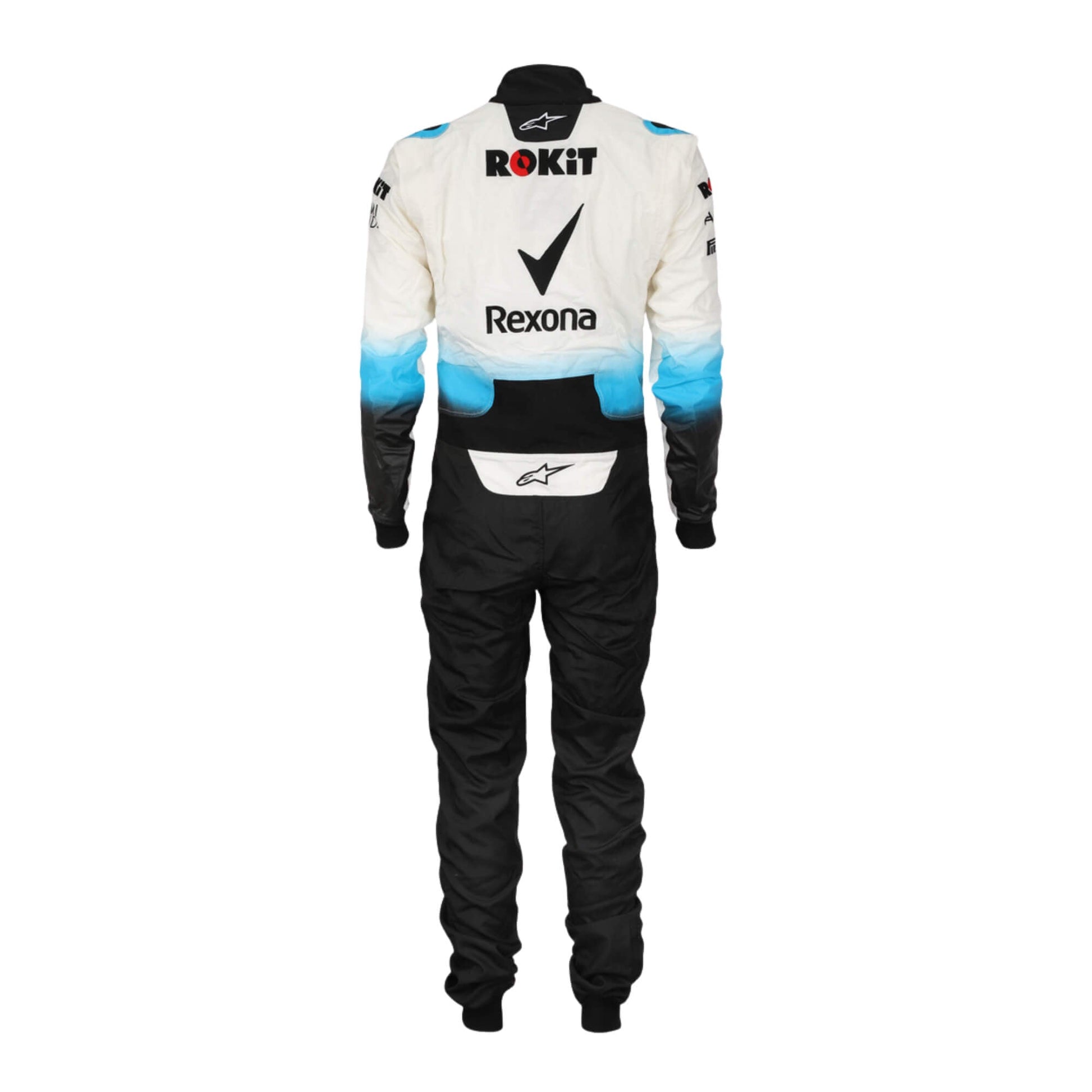 George Russell 2019 F1 suit – back view highlighting its race-inspired design, trending in the Formula 1 fan community.