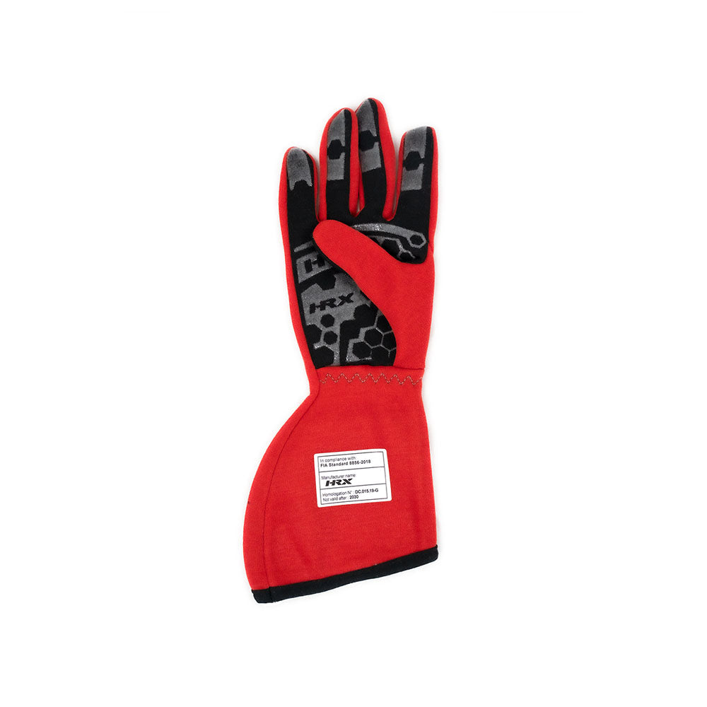 Red race glove with black and gray accents on a white background