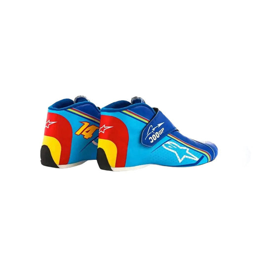 Blue and red Fernando Alonso 2018 300 GP Round 7 F1 Race shoes with visible branding on a white background