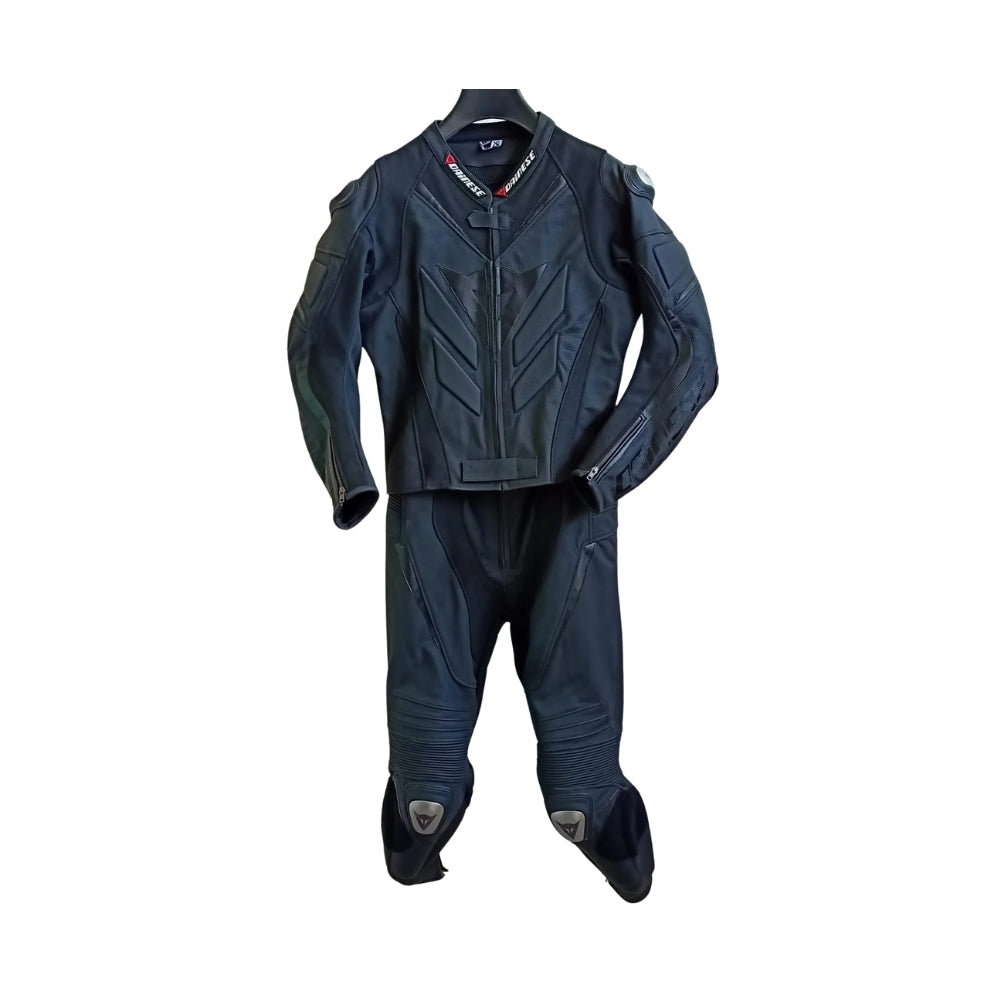 Full Black Super Speed D1 Two-Piece Motorcycle Leather Suit Metal D1
