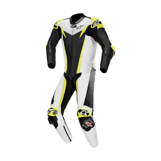 GP Tech V3 One-Piece Perforated Black and White Motorbike Racing Leather Suit