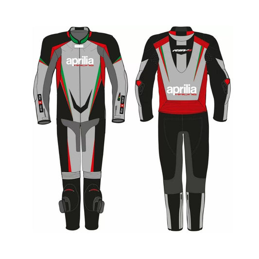 Aprilia Gray Black Motorcycle Racing Leather Suit