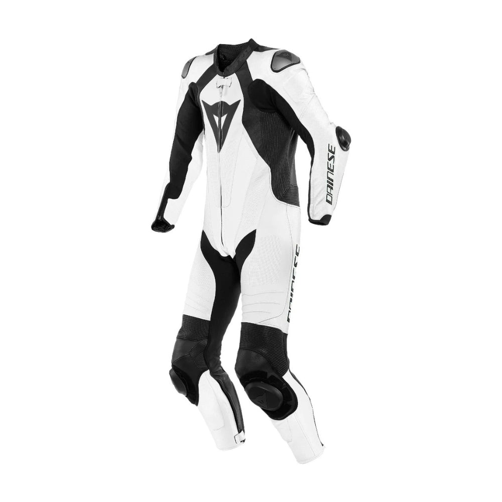 Laguna Seca 5 One-Piece Perforated Motorcycle Leather Racing Suit Black and White